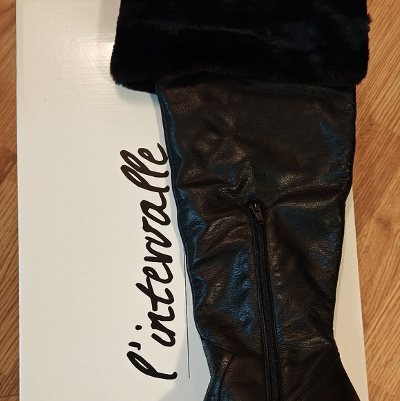 L'INTERVALLE Black Knee High Heeled Boots with Fur Trim - EU 41 / US 9.5 - Picture 7 of 8